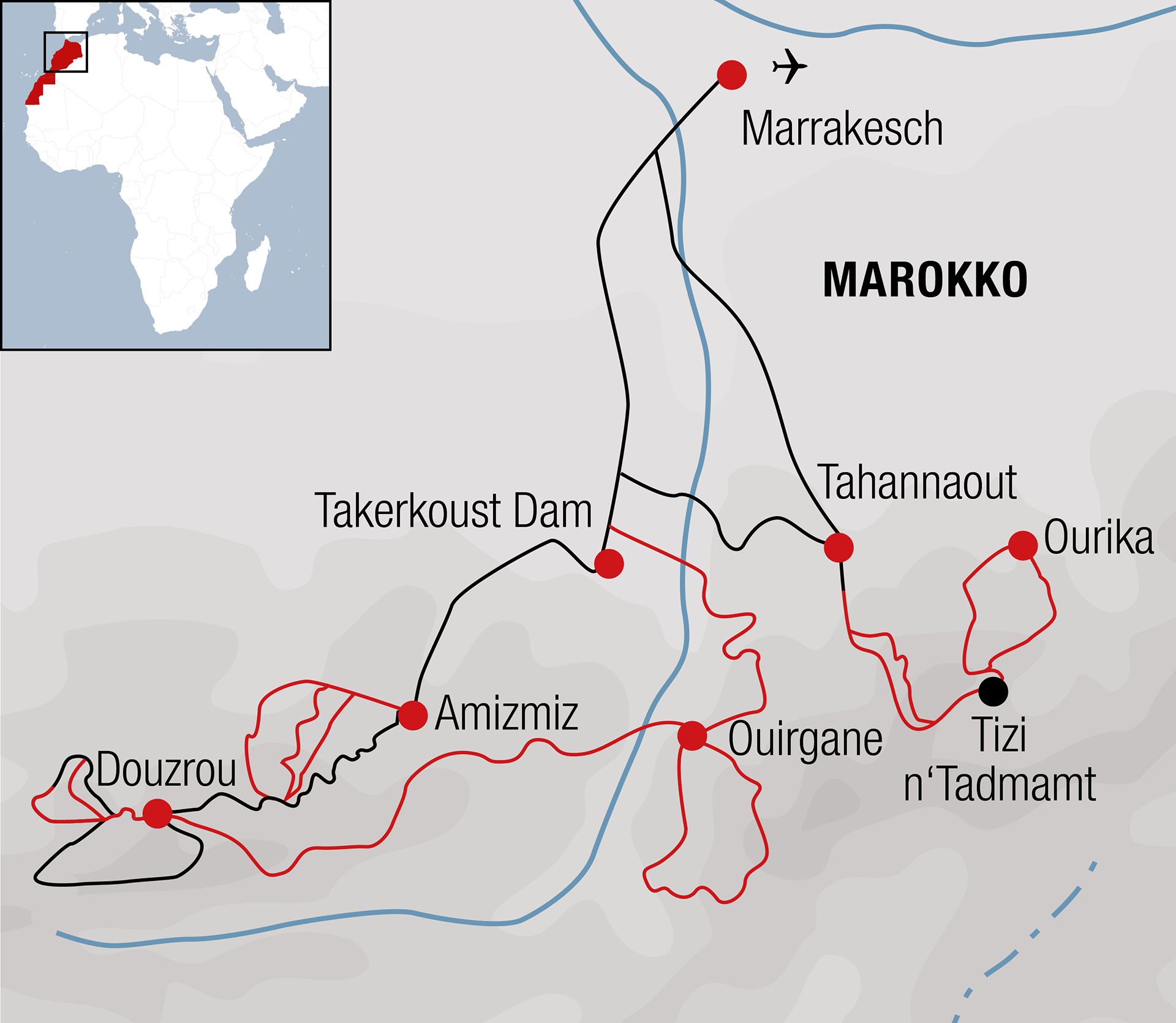 Karte zur Marokko Trail Bikereise