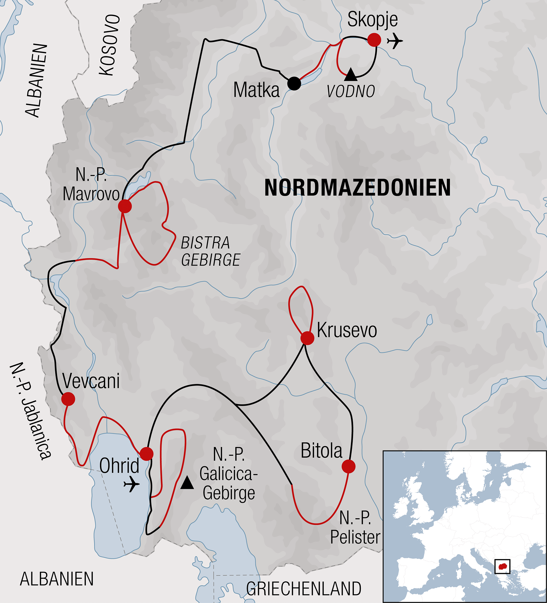 Karte Nordmazedonien Bikereise