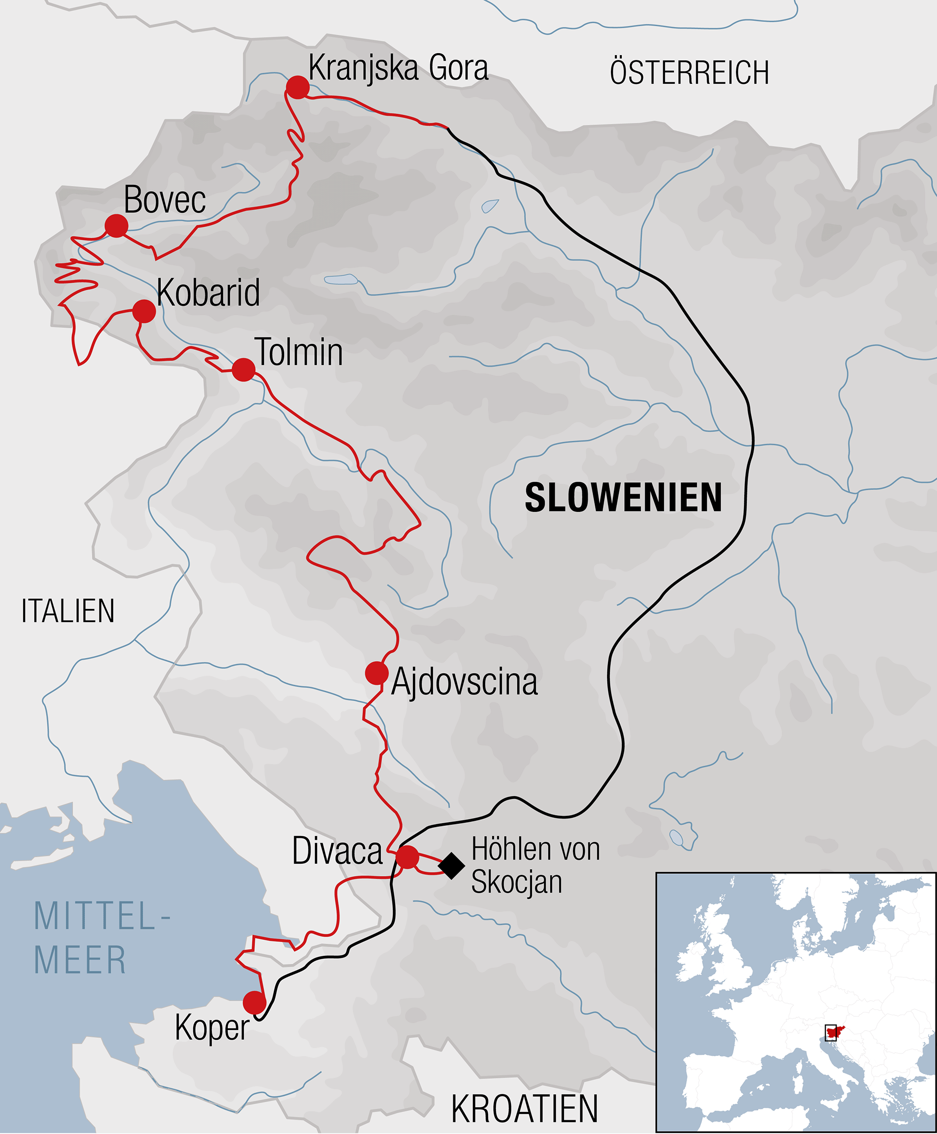 Karte Trail- und Bikereise Slowenien