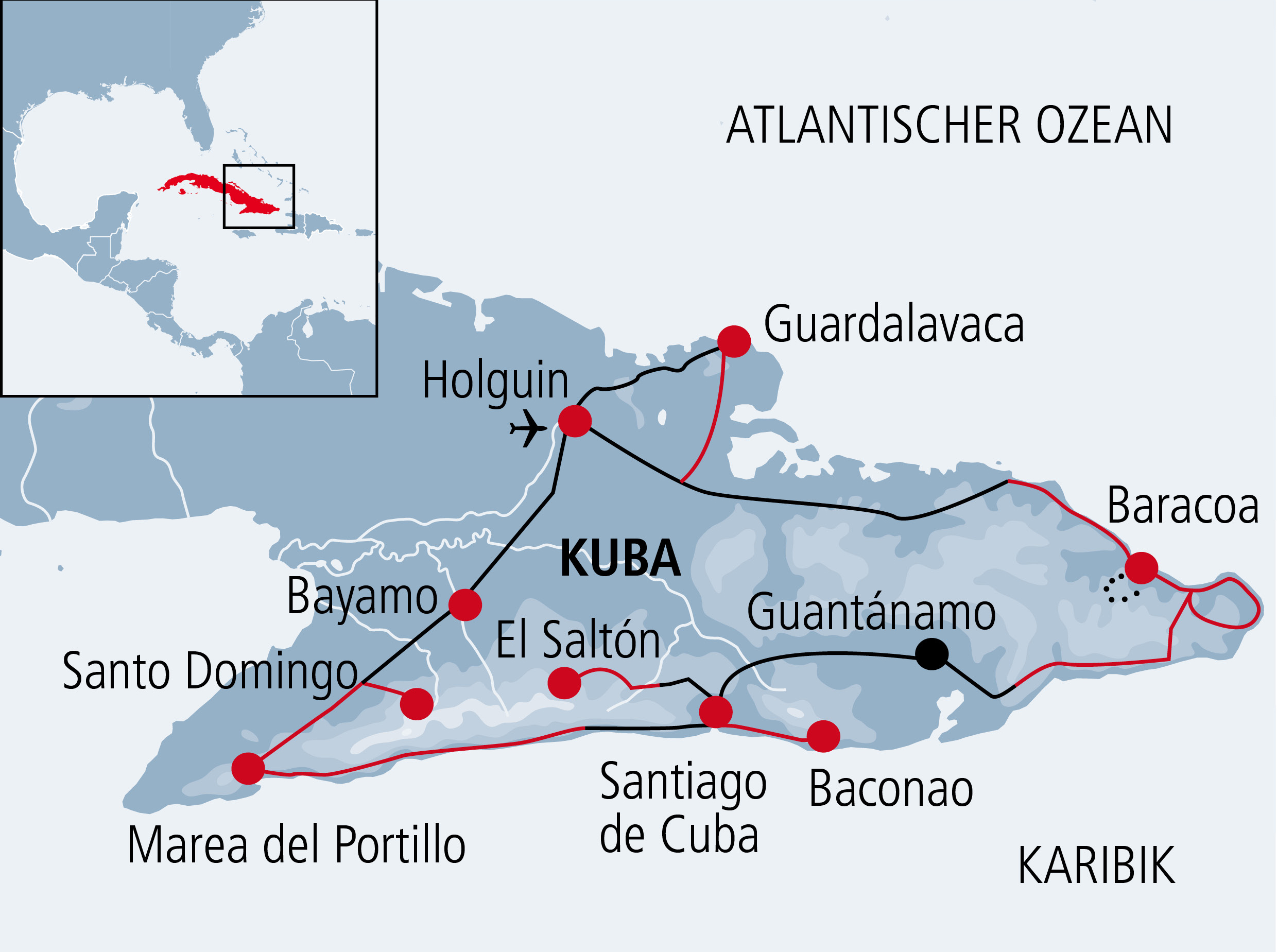 Reisekarte MTB-Reise durch Kubas wilder Osten