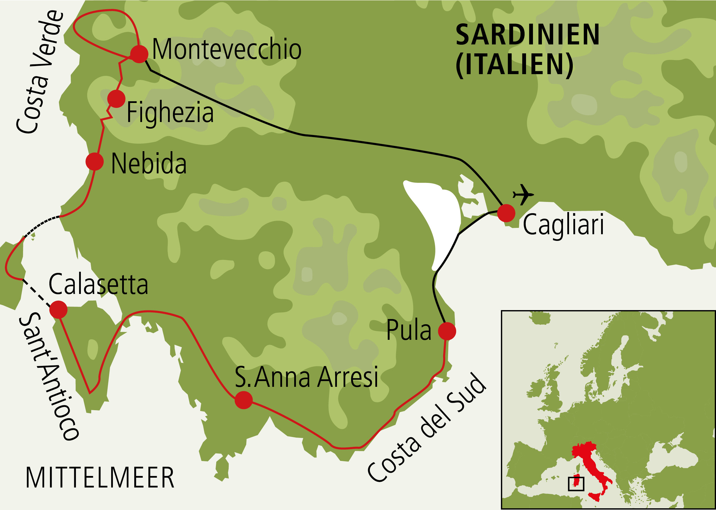 Karte Biketour Sardinien