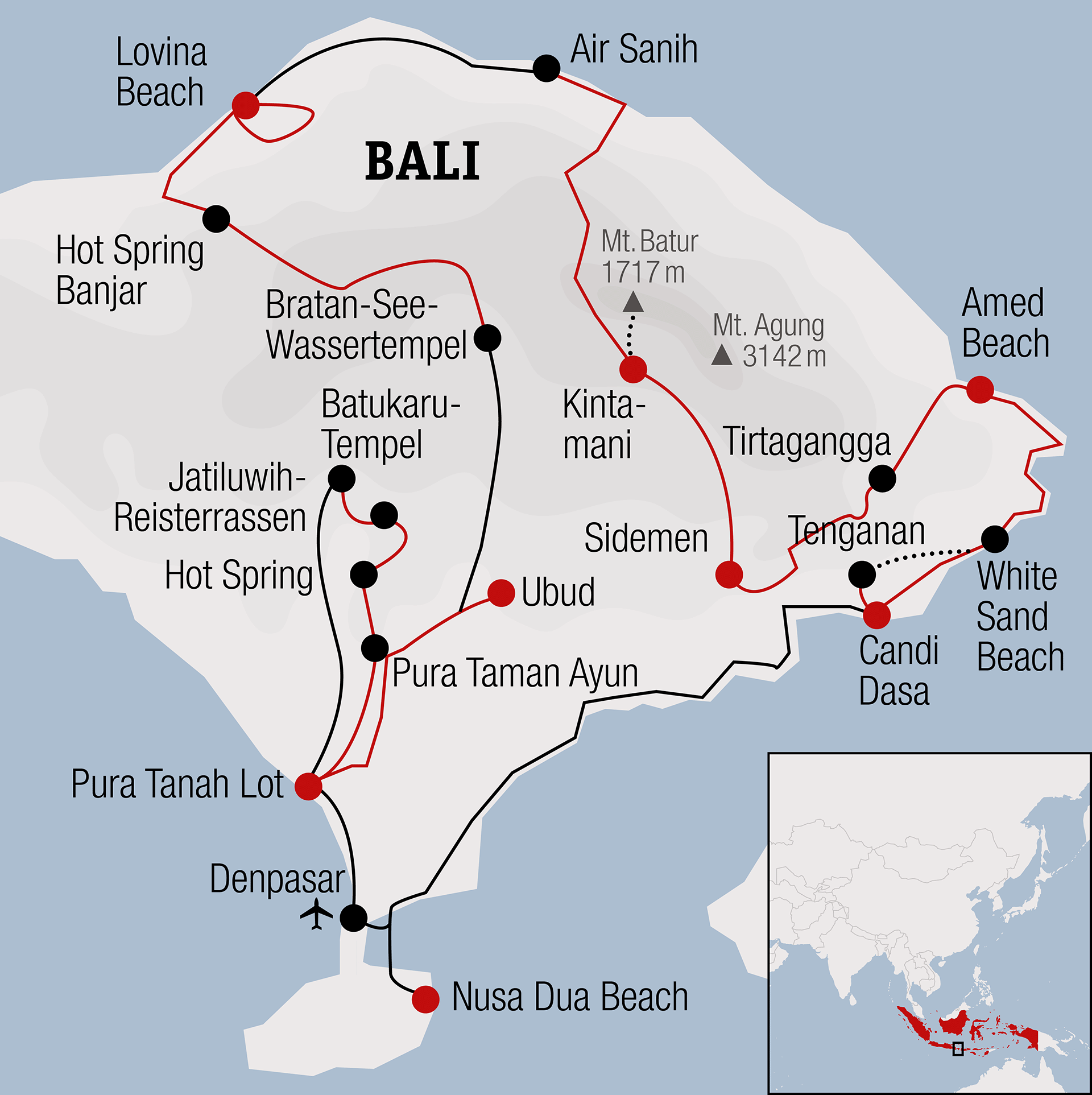 Bali, Indonesien - Bikereise Karte