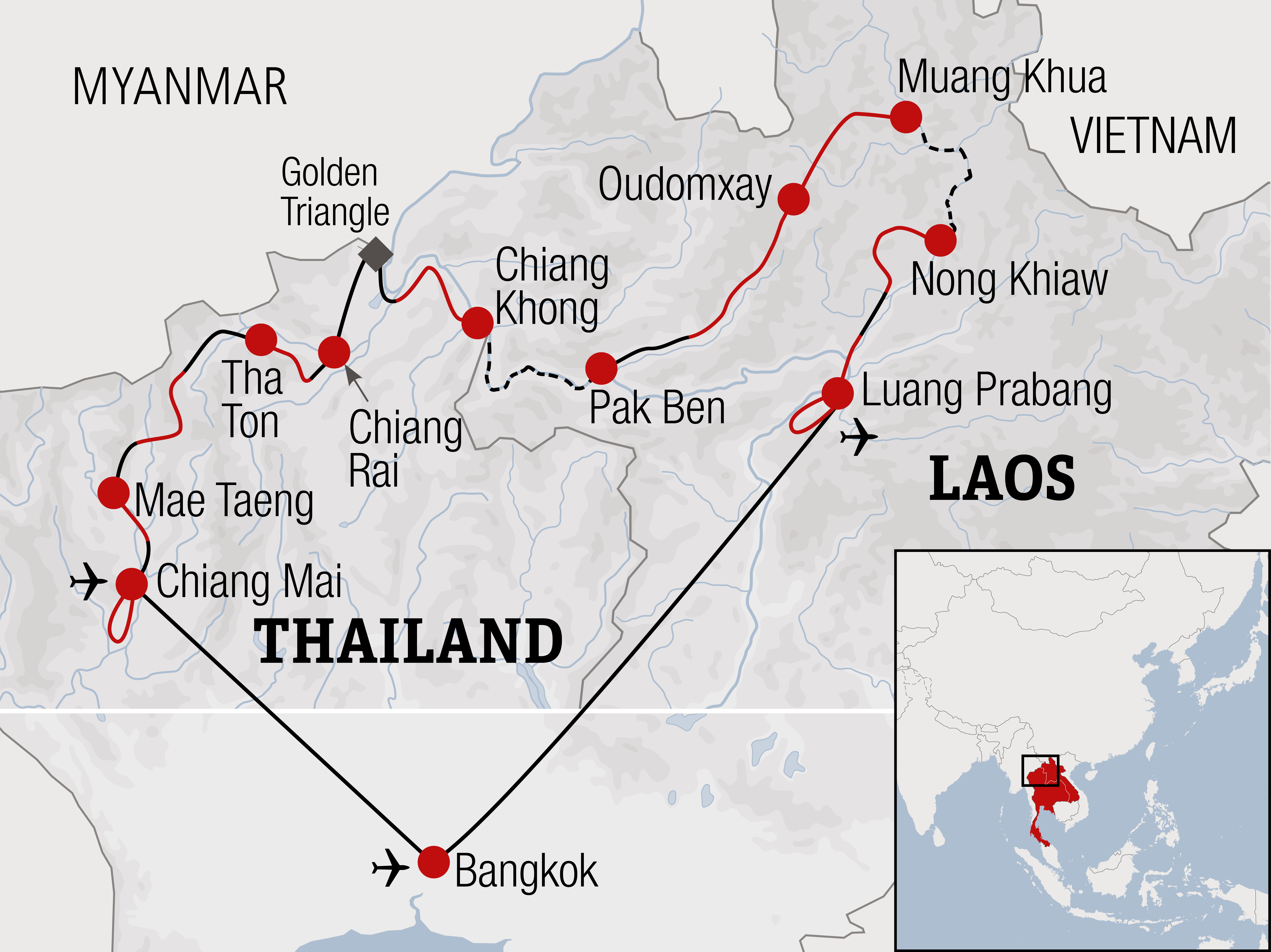 Nordthailand, Laos - Bikereise Karte