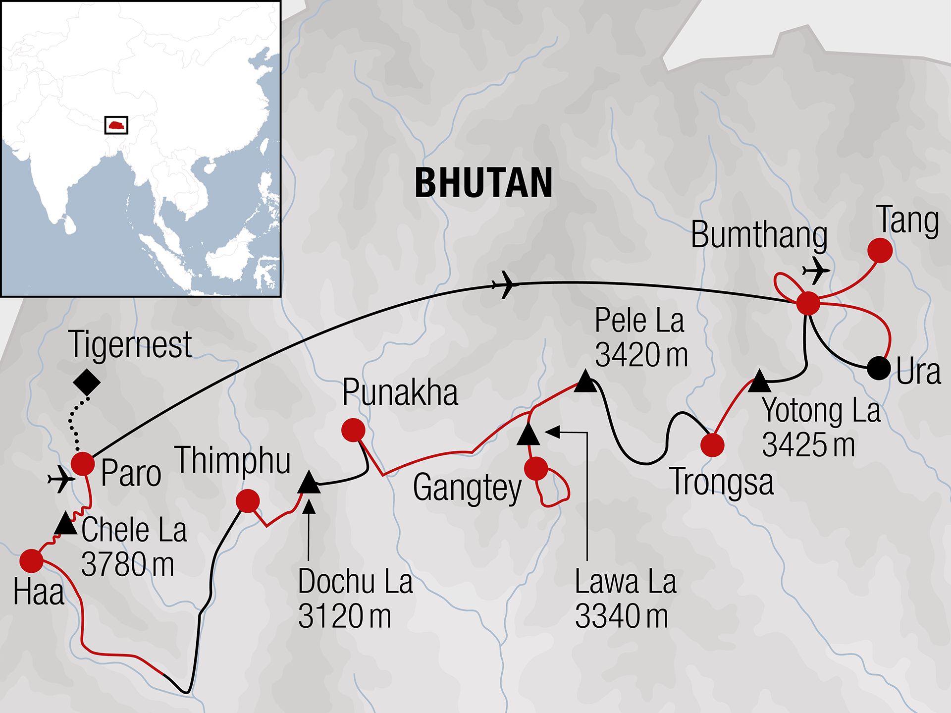 Bhutan Bikereise Karte