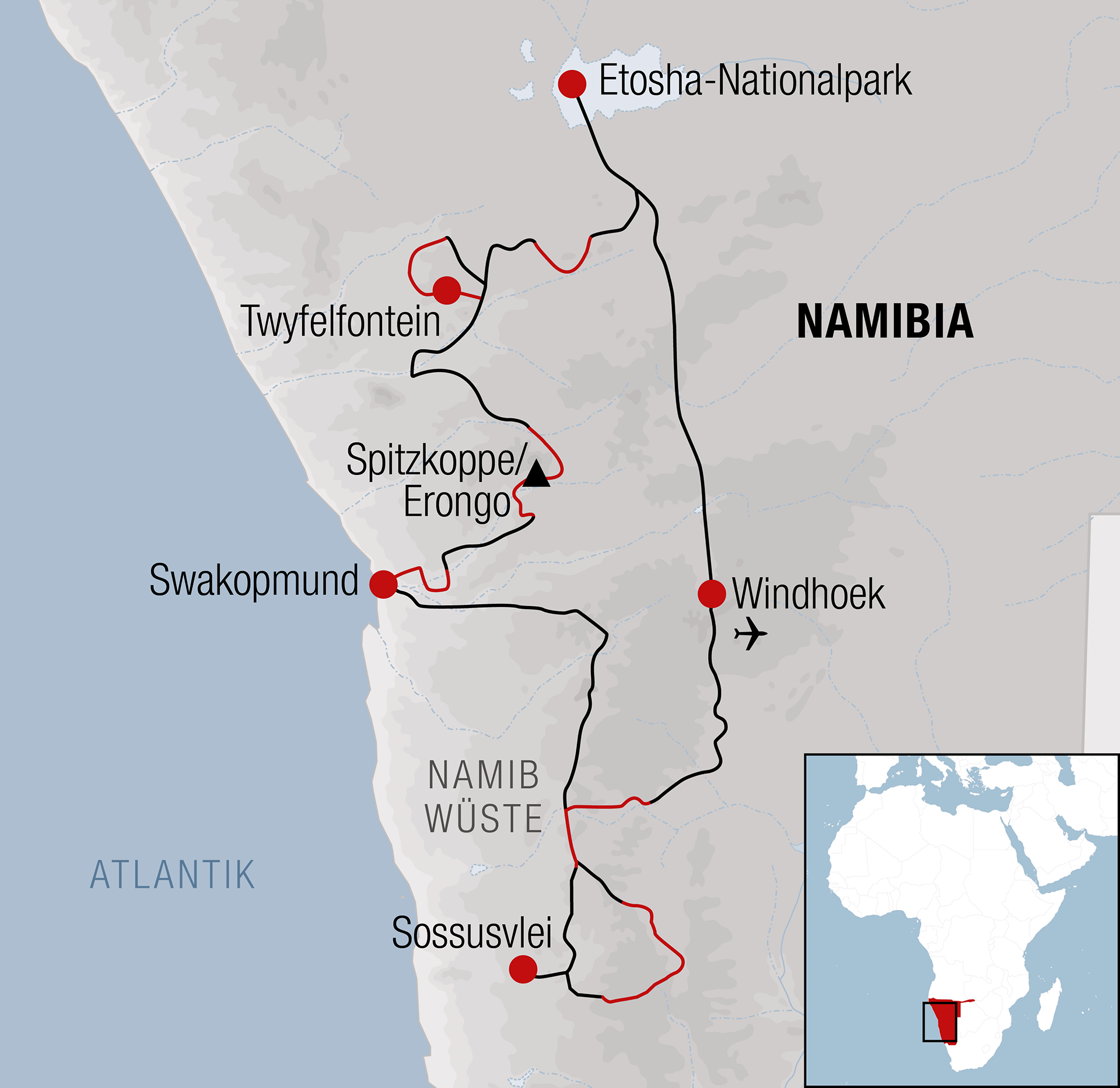 Karte Bikereise Namibia