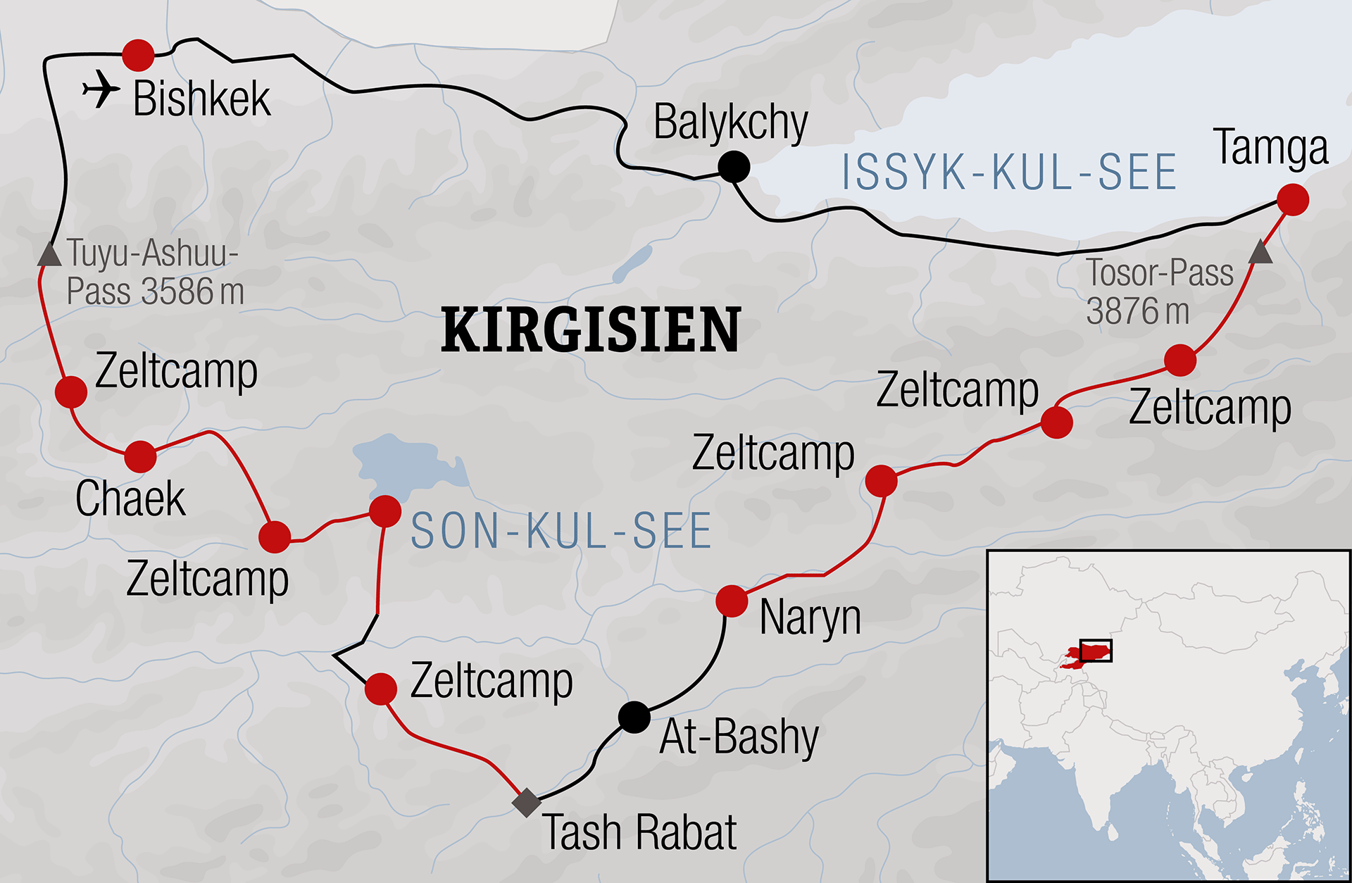 Karte Mountainbike Reise Kirgisien