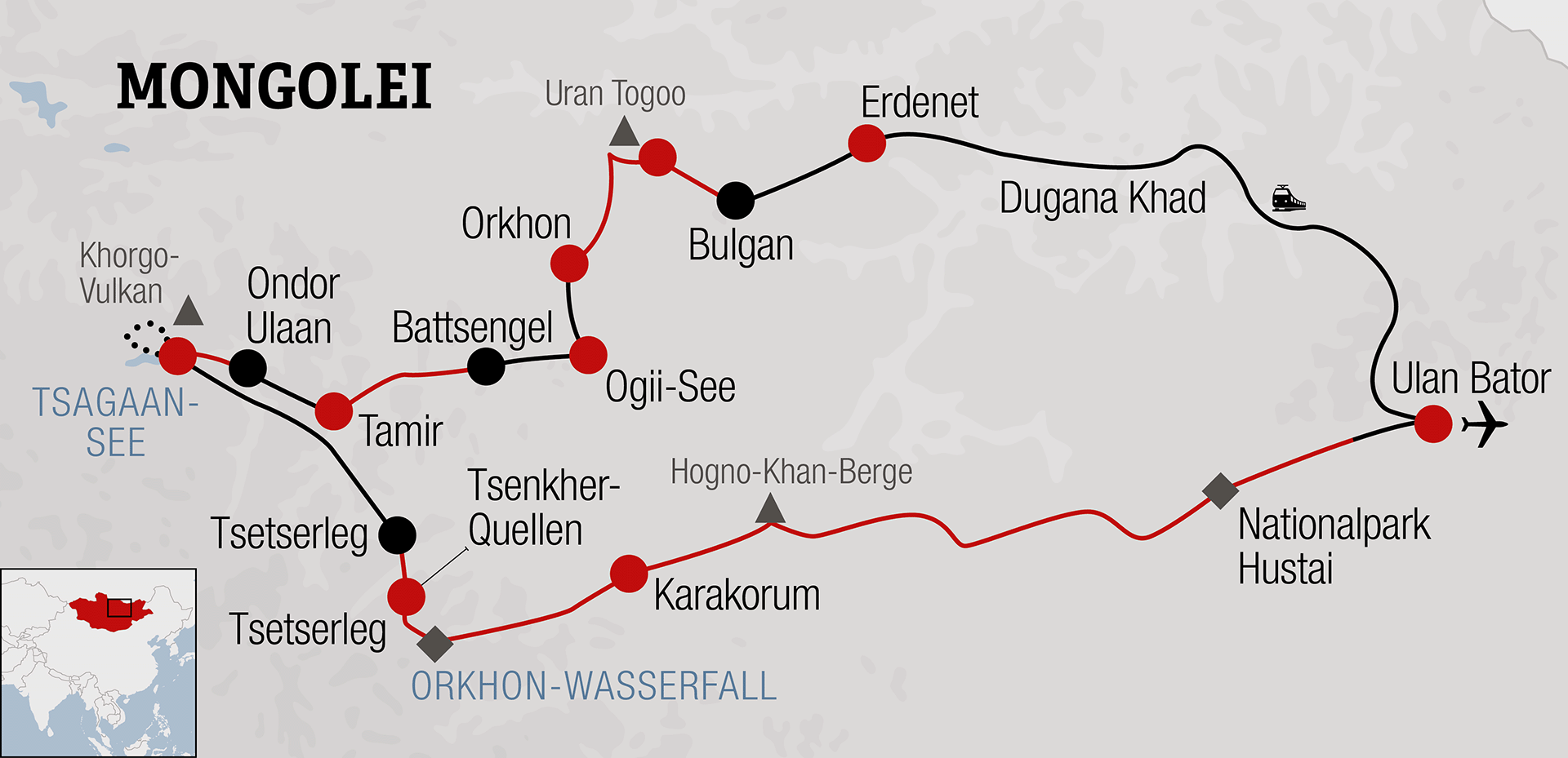 Karte Mountainbike Reise Mongolei