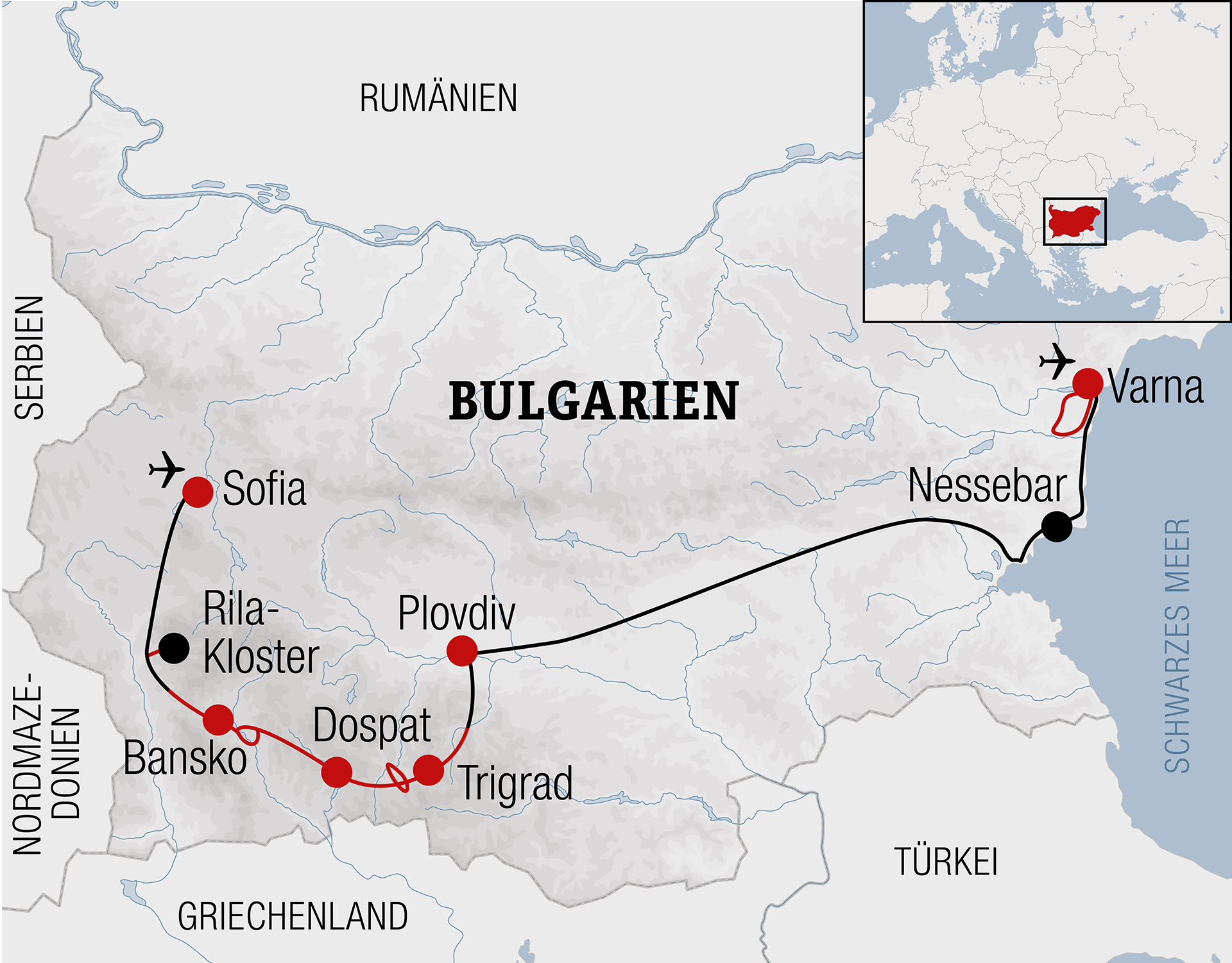 Karte Mountainbike Reise Bulgarien