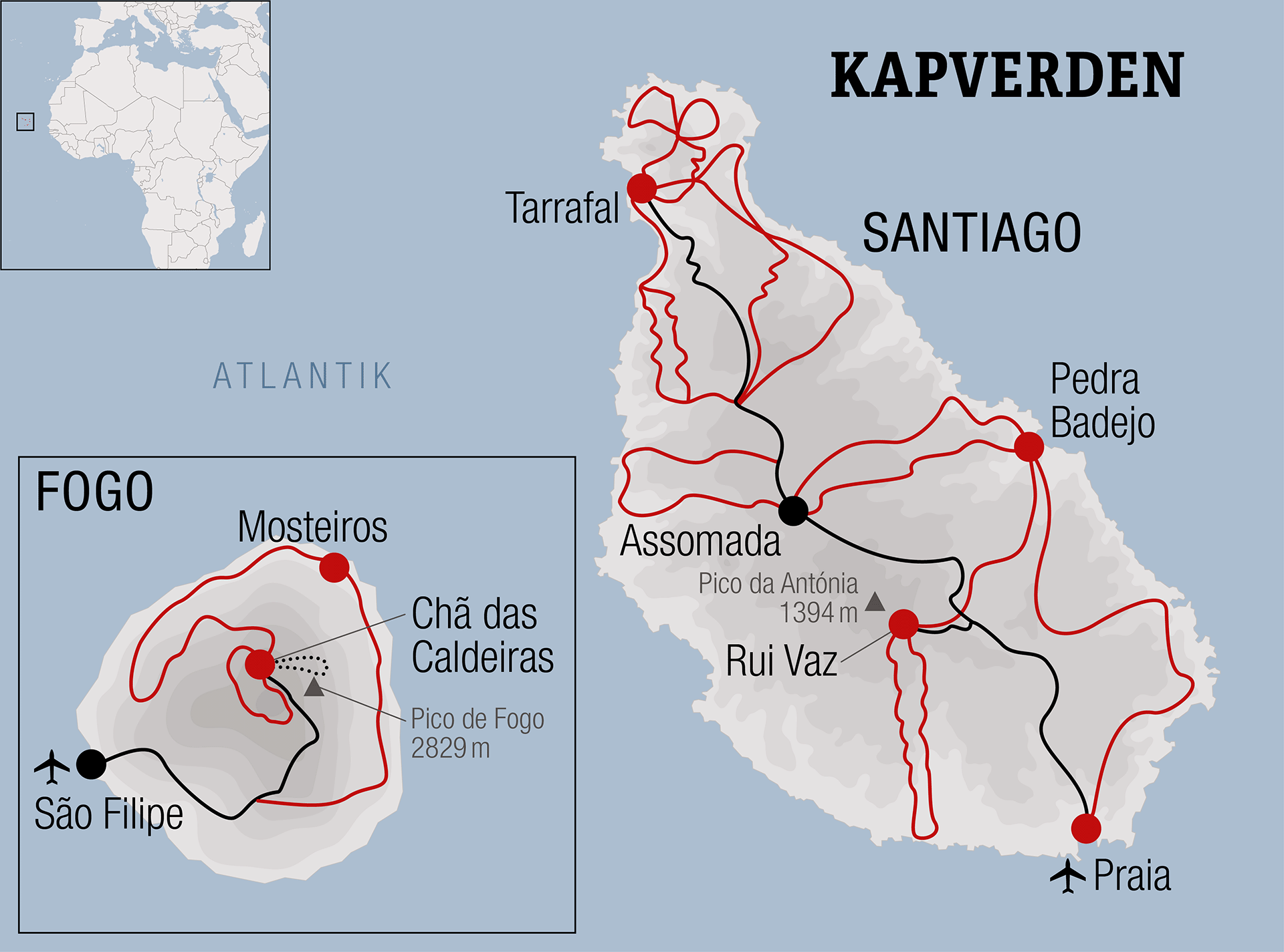 Karte Mountainbike Reise Kapverden
