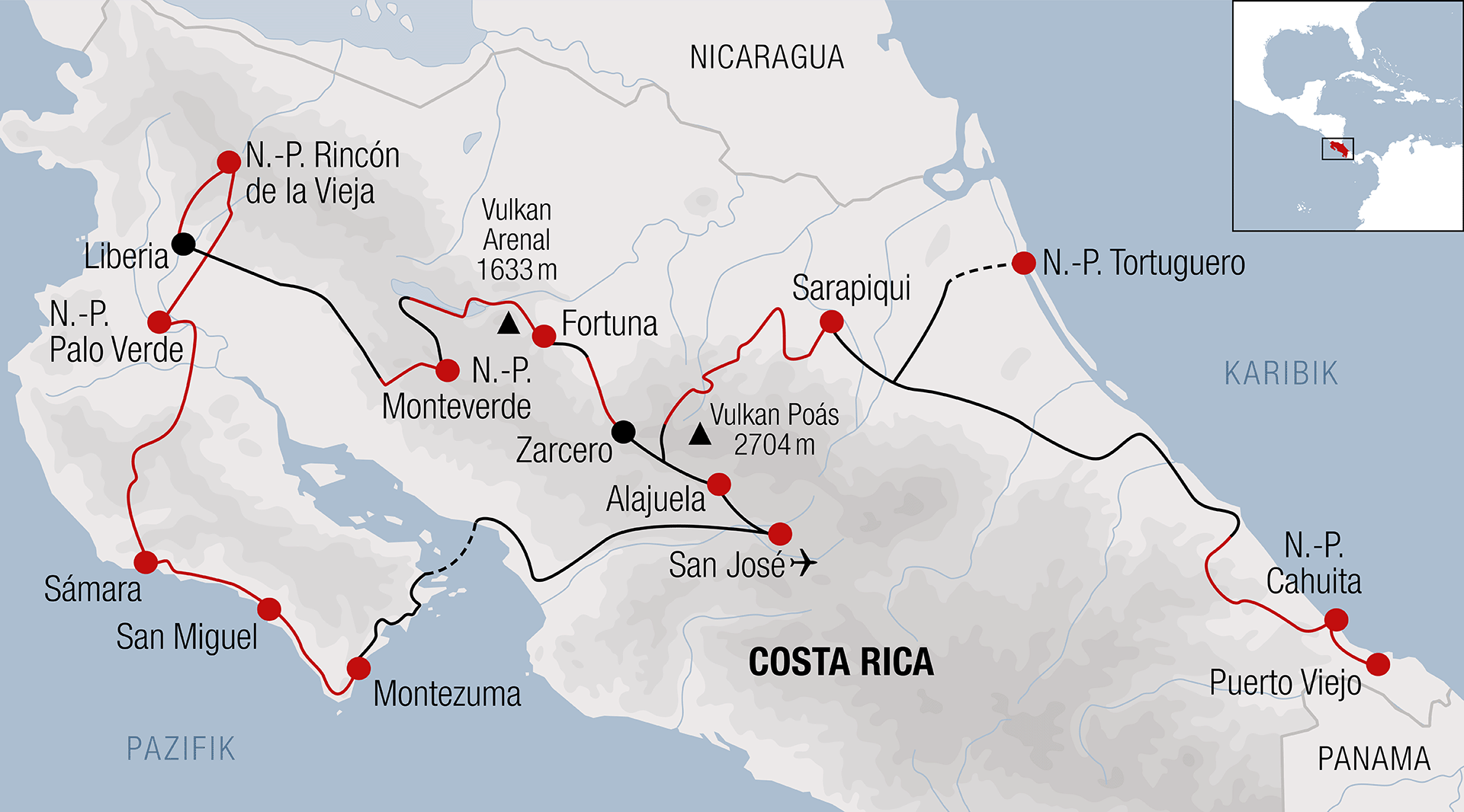 Karte Costa Rica Leserreise von der Karibik an den Pazifik