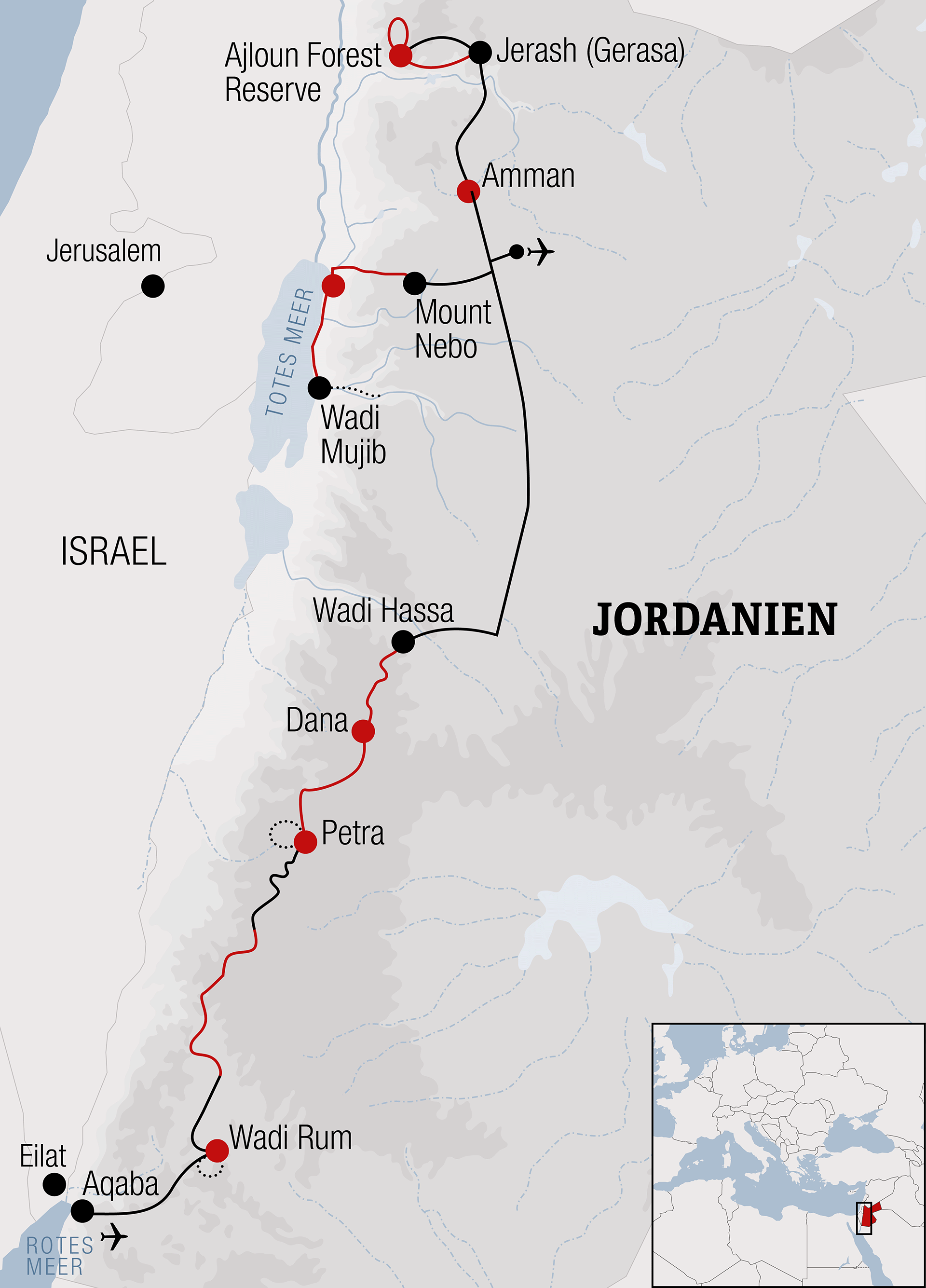 Karte Jordanien Bikereise