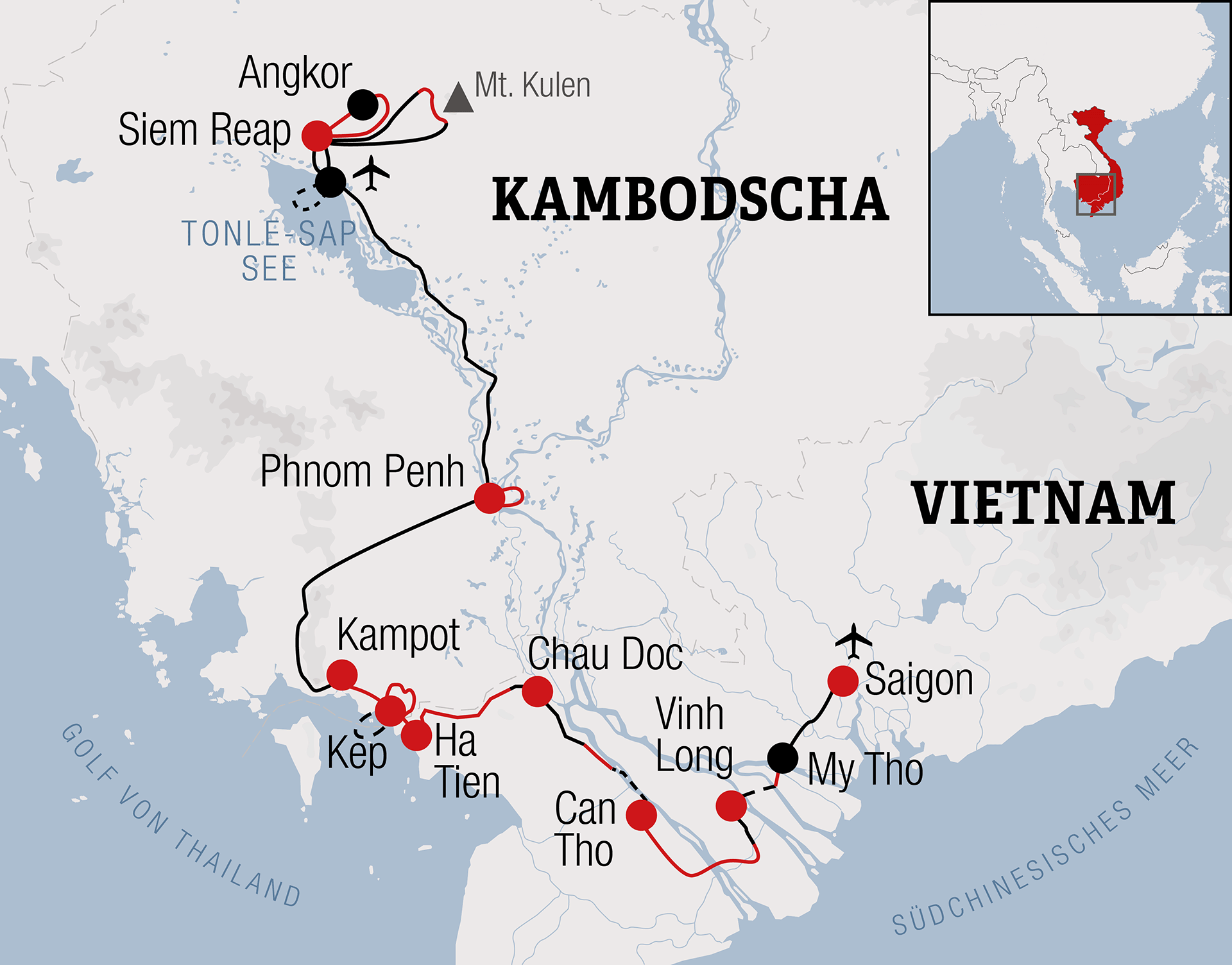 Vietnam-Kambodscha Bikereise Karte