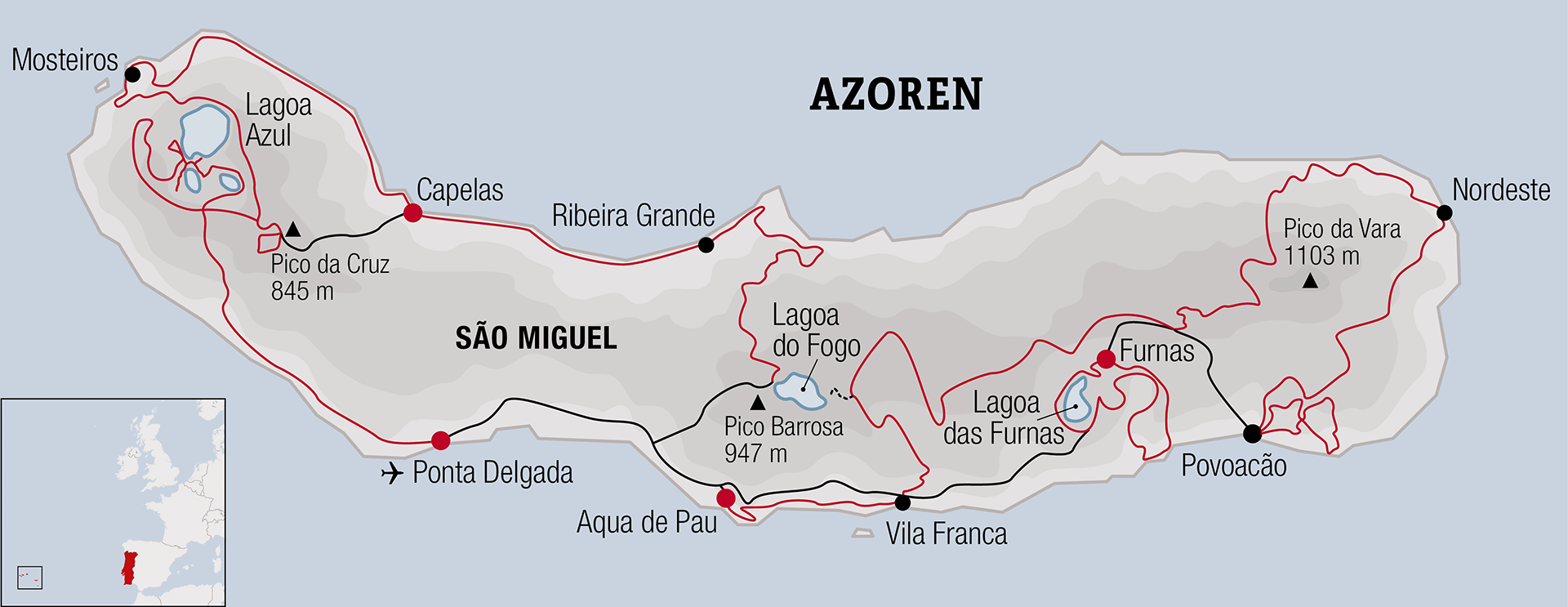 Azoren, Portugal - Bikereise Karte