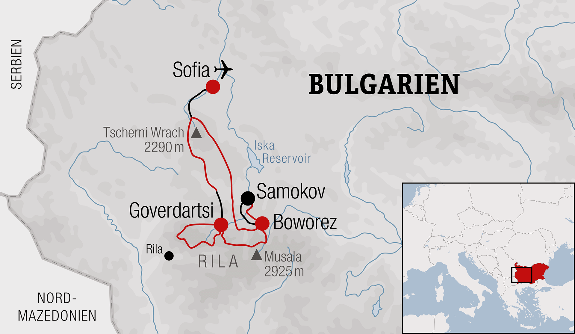 Karte Bikereise Bulgarien Trail